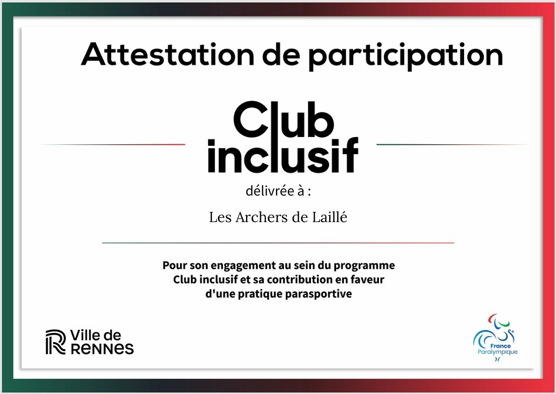 Fierté : Les Archers de Laillé certifiés « Club Inclusif » ! 🎯