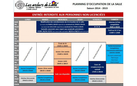 Planning des cours